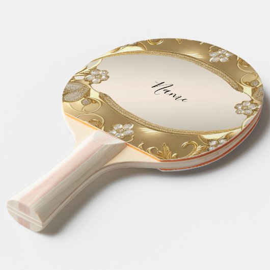 Goud  Bloemen Ping Pong Paddle Tafeltennisbatje (Voorkant Gekanteld)