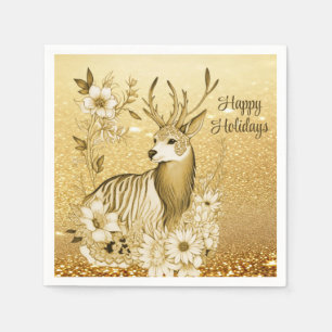 Goud Bloemen Rendier Papier Servet