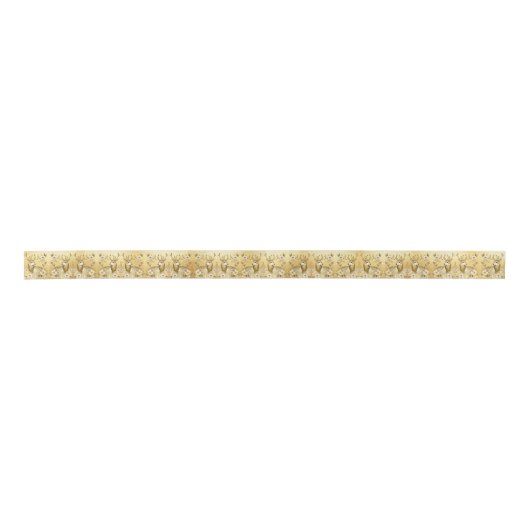 Goud Bloemen Rendier Vakantie Satijnen Lint (Voorkant)