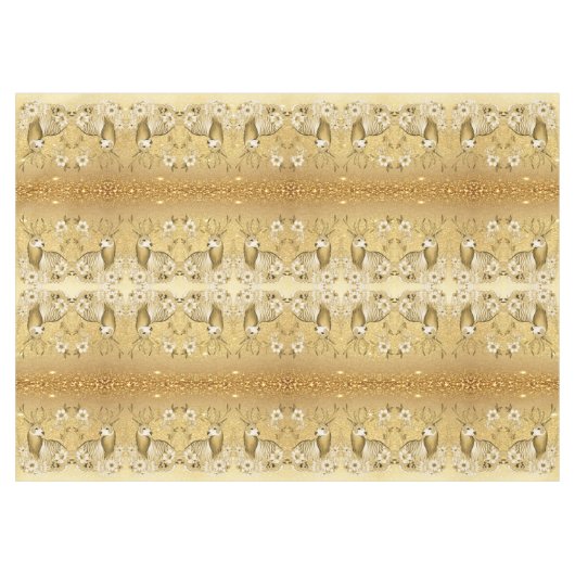 Goud Bloemen Rendier Vakantie Tafelkleed (Voorkant (Horizontaal))
