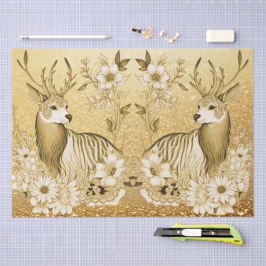 Goud Bloemen Rendier Vakantie Weefsel Papier (Craft)