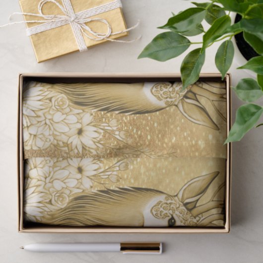 Goud Bloemen Rendier Vakantie Weefsel Papier (Geschenk)