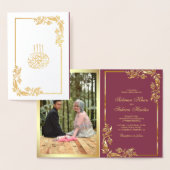 Goud Bloemen Roze Foto Moslim Bruiloft Folie Kaarten (Display)