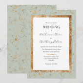 Goud Bloemen Sage Groen Modern Bruiloft Kaart (Voorkant / Achterkant)