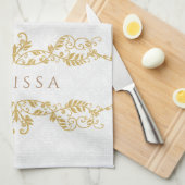 Goud  Bloemen Swirls Lijst Theedoek (Quarter Fold)