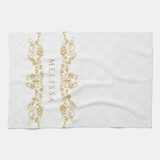 Goud Bloemen Swirls Lijst Theedoek (Horizontaal)