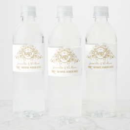 Goud Bloemen  Teddy Bear Baby shower Waterfles Etiket