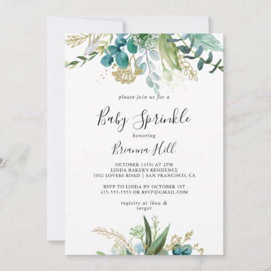 Goud Bloemen Tropisch groen Baby Strooien Kaart (Voorkant)