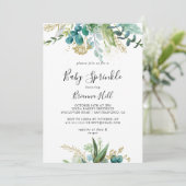 Goud Bloemen Tropisch groen Baby Strooien Kaart (Staand voorkant)