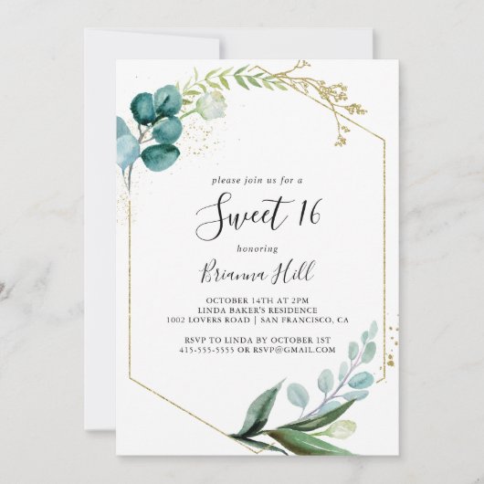 Goud Bloemen Tropisch Groen Zoet 16 Verjaardagsfee Kaart (Voorkant)