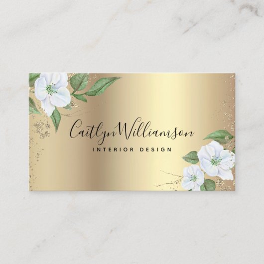 Goud Bloemen Waterverf Stijlvol Zwart Script Moder Visitekaartje (Voorkant)