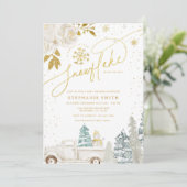 Goud Bloemen Winter Sneeuwvlok Baby shower Kaart (Staand voorkant)