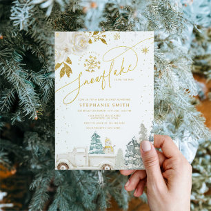 Goud Bloemen Winter Sneeuwvlok Baby shower Kaart