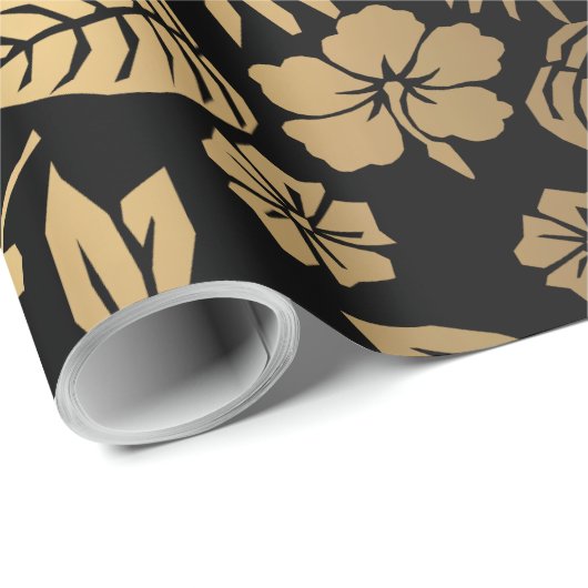 Goud Bloemen & zwart Cadeaupapier (Rol Hoek)