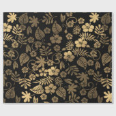 Goud Bloemen & zwart Cadeaupapier (Vlak)