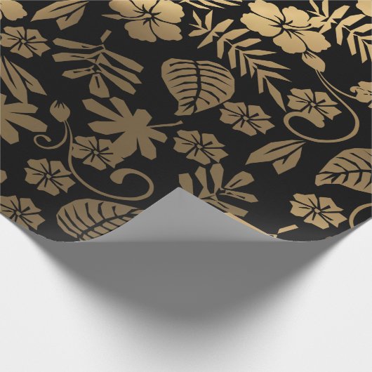 Goud Bloemen & zwart Cadeaupapier (Hoek)