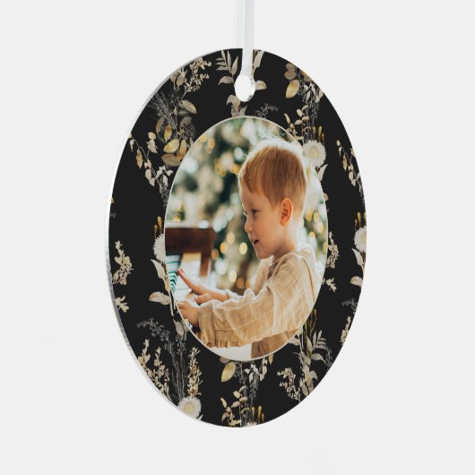  Goud Bloemen Zwart Foto Ornament (Voorkant Rechts)