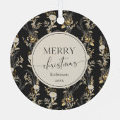 Goud Bloemen Zwart Foto Ornament (Achterkant)