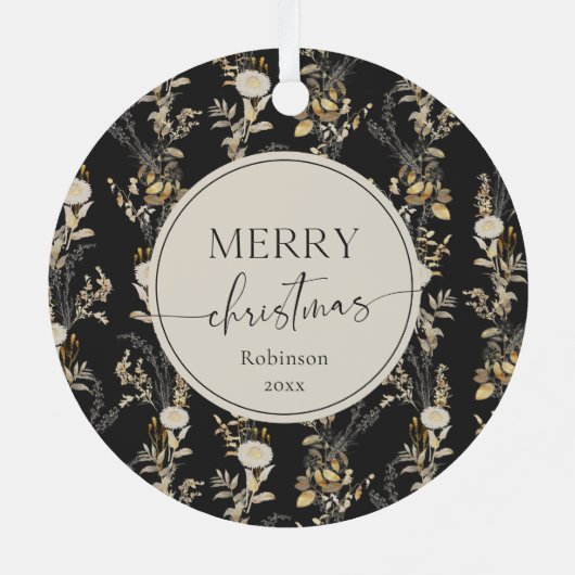  Goud Bloemen Zwart Foto Ornament (Achterkant)