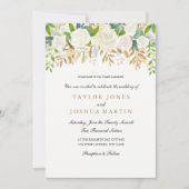 Goud Bloemenblad Waterverf Huwelijksuitnodiging Kaart (Voorkant)