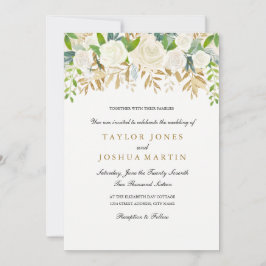 Goud Bloemenblad Waterverf Huwelijksuitnodiging Kaart