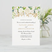 Goud Bloemenblad Waterverf Huwelijksuitnodiging Kaart (Staand voorkant)