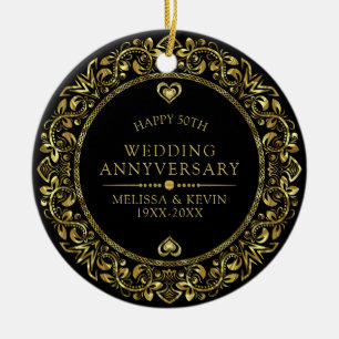 Goud bloemenfeest lijst 50e trouwdag keramisch ornament