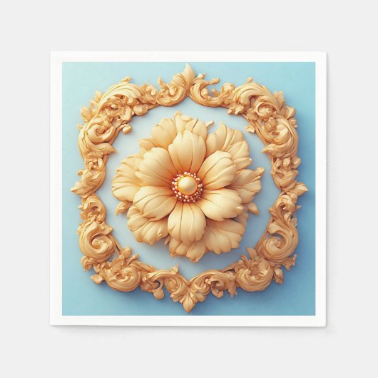 Goud  bloemmedaillon ontwerp servet (Voorkant)