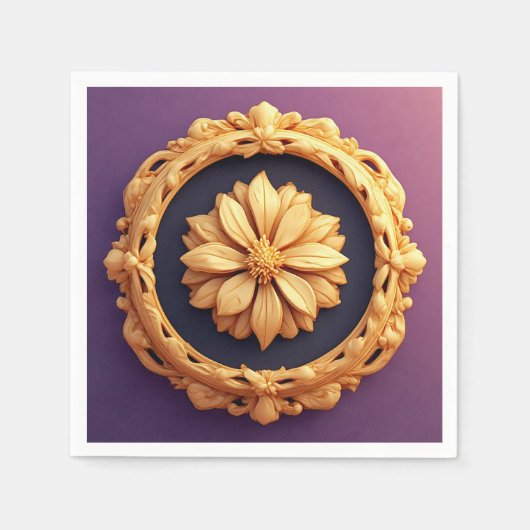 Goud  bloemmedaillon ontwerp servet (Voorkant)