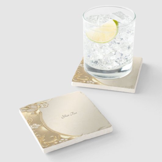 Goud  Bloemsteen Onderzetter (Zijkant)