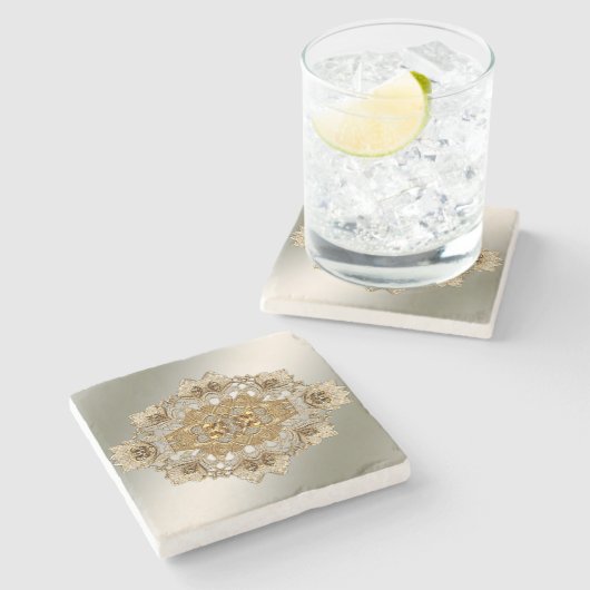 Goud Bloemsteen Onderzetter (Zijkant)