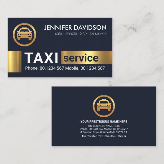 Goud blokkeert taxichauffeur taxivervoer visitekaartje (Voorkant / Achterkant)