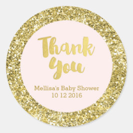 Goud Blush Baby shower Dank u Favor Sticker