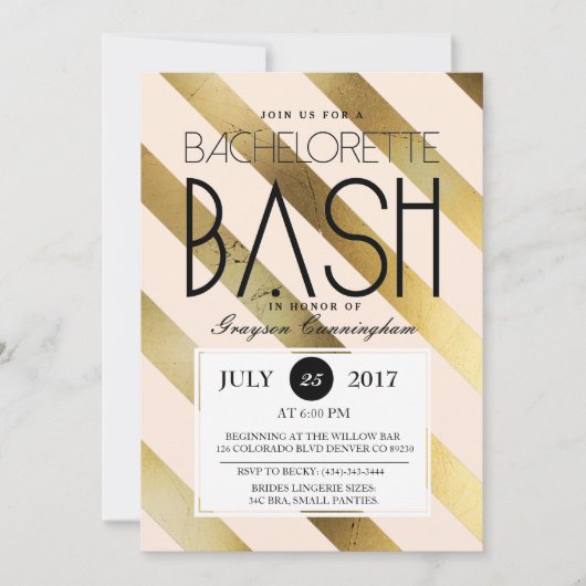 Goud & Blush Bachelorette Bash | Uitnodigen voor f Kaart (Voorkant)