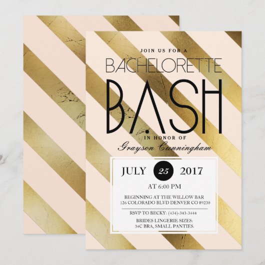 Goud & Blush Bachelorette Bash | Uitnodigen voor f Kaart (Voorkant / Achterkant)