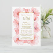 Goud Blush Bloemen Bruiloft Kaart (Staand voorkant)