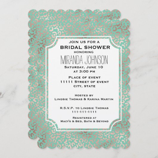 Goud Blush Mint Leopard Print Vrijgezellenfeest Kaart (Voorkant / Achterkant)