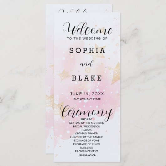 Goud, Blush & Off White Stars trouwprogramma (Voorkant / Achterkant)