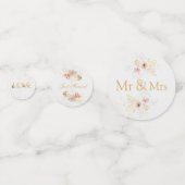 Goud & Blush Pioen Bloemen Bruiloft Confetti (Voorkanten)