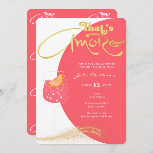 Goud # Blush Rood Dat is Amore Vrijgezellenfeest P Kaart (Voorkant / Achterkant)