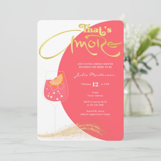 Goud # Blush Rood Dat is Amore Vrijgezellenfeest P Kaart (Staand voorkant)