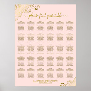 Goud & Blush Roze 30 Tafel Trouw Stoelenplattegron Poster