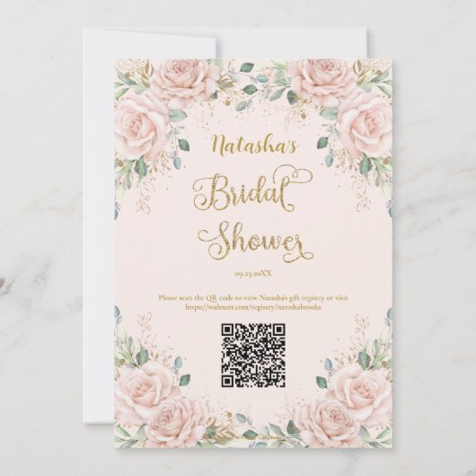  Goud Blush Roze Bloemen Vrijgezellenfeest QR Kaart (Achterkant)