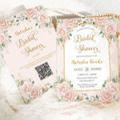  Goud Blush Roze Bloemen Vrijgezellenfeest QR Kaart