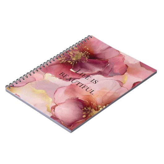 Goud Blush Roze Bourgondië Bloem Notitieboek (Linkerzijde)