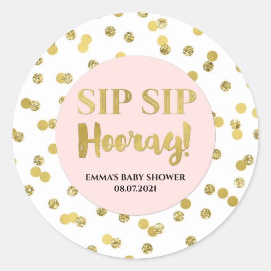 Goud Blush Roze Confetti Sip Hooray Ronde Sticker (Voorkant)