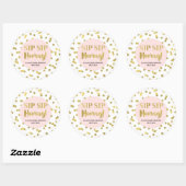 Goud Blush Roze Confetti Sip Hooray Ronde Sticker (Vel)