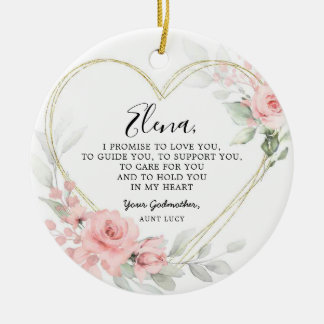 Goud Blush Roze Hart Geometrische peetouders Keramisch Ornament