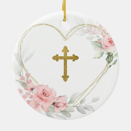 Goud Blush Roze Hart Geometrische peetouders Keramisch Ornament (Achterkant)