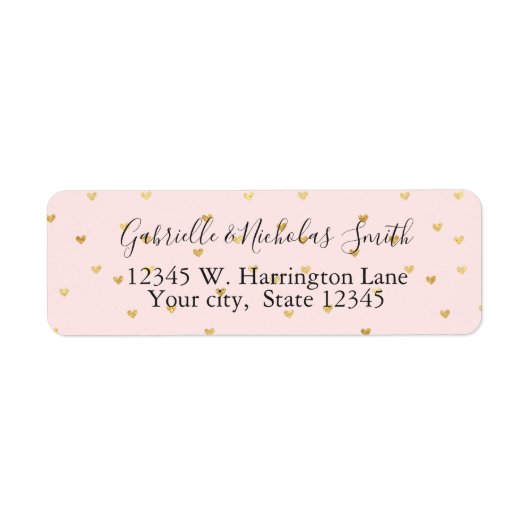 Goud Blush Roze Kleine Harten Etiket (Voorkant)